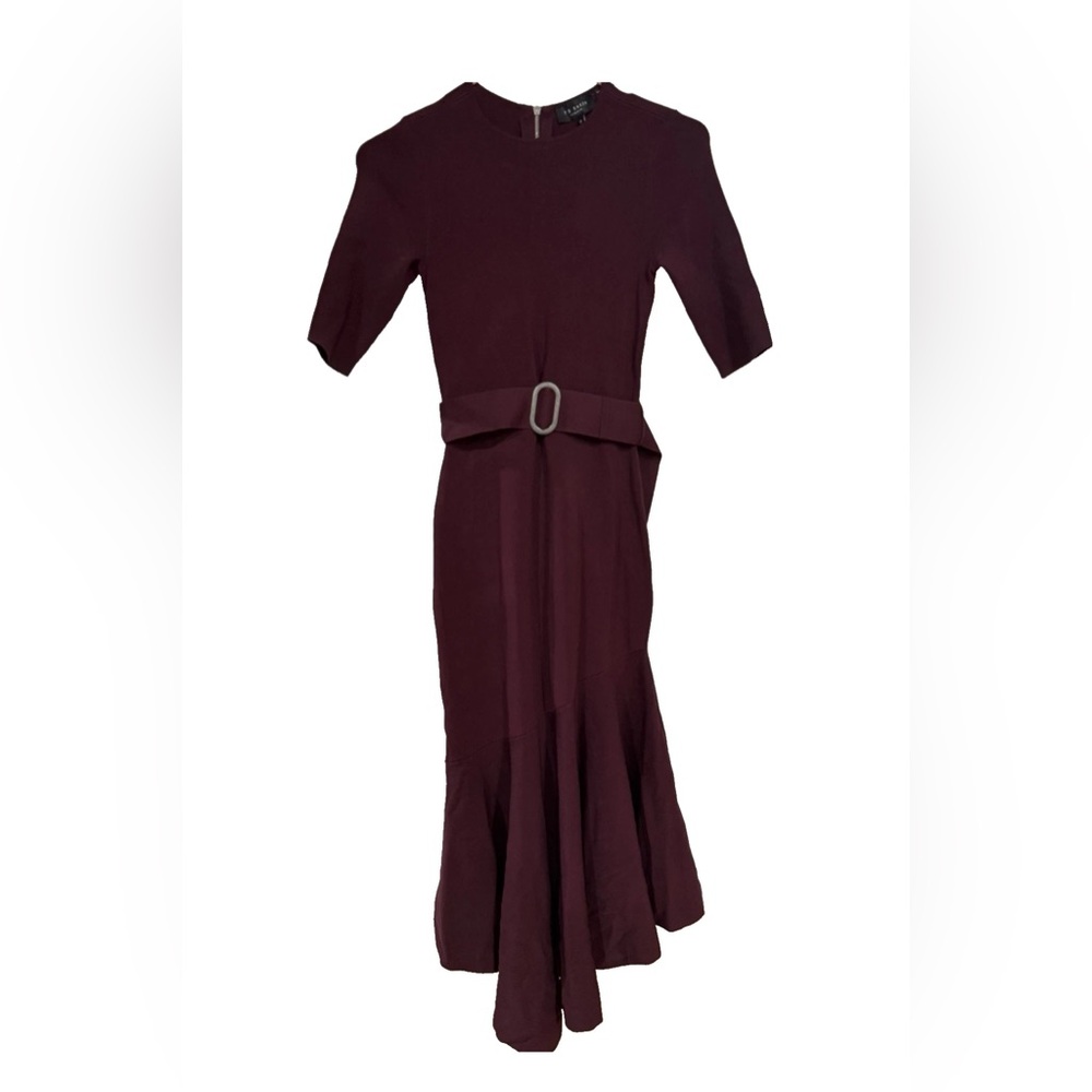 New Ted Baker Dark Red Samalee Belted Bodycon Midi Dress - Size 0, US 2
